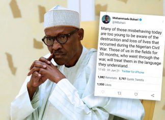 Twitter removes Nigerian president’s ‘abusive’ civil war post